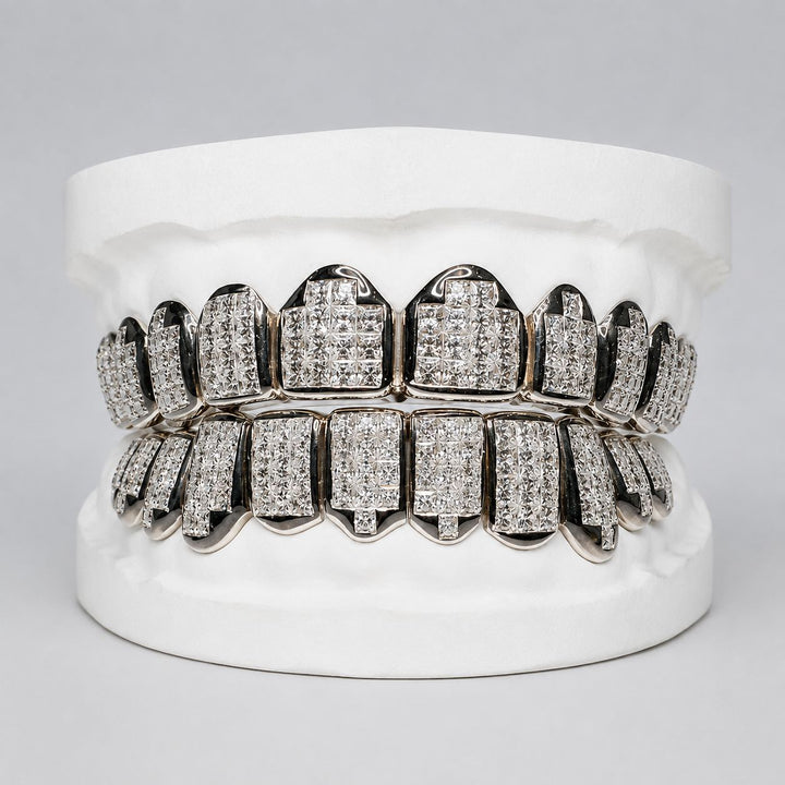 T008 S925 Sterling Silver Moissanite Grillz Iced-Out Silver Finish