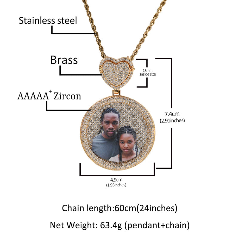 3D Diamond Circle Custom Picture Pendant
