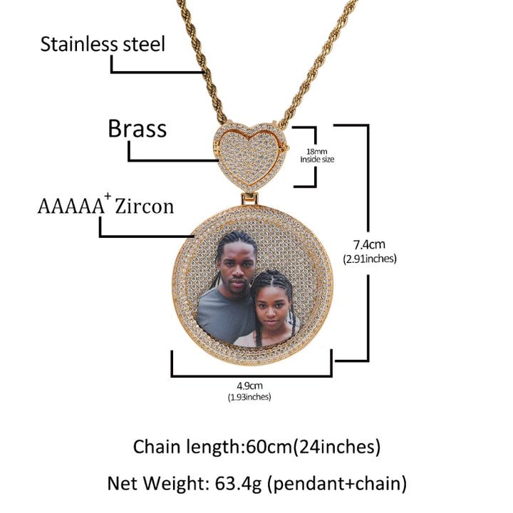 3D Diamond Circle Custom Picture Pendant
