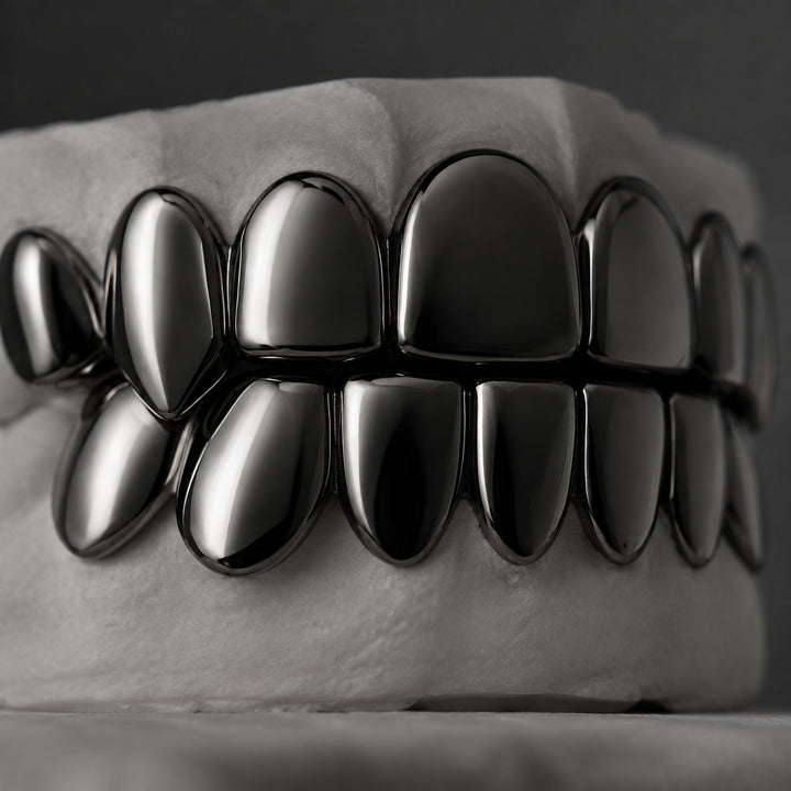 T009 S925 Sterling Silver Moissanite Grillz Black High-Polish Finish