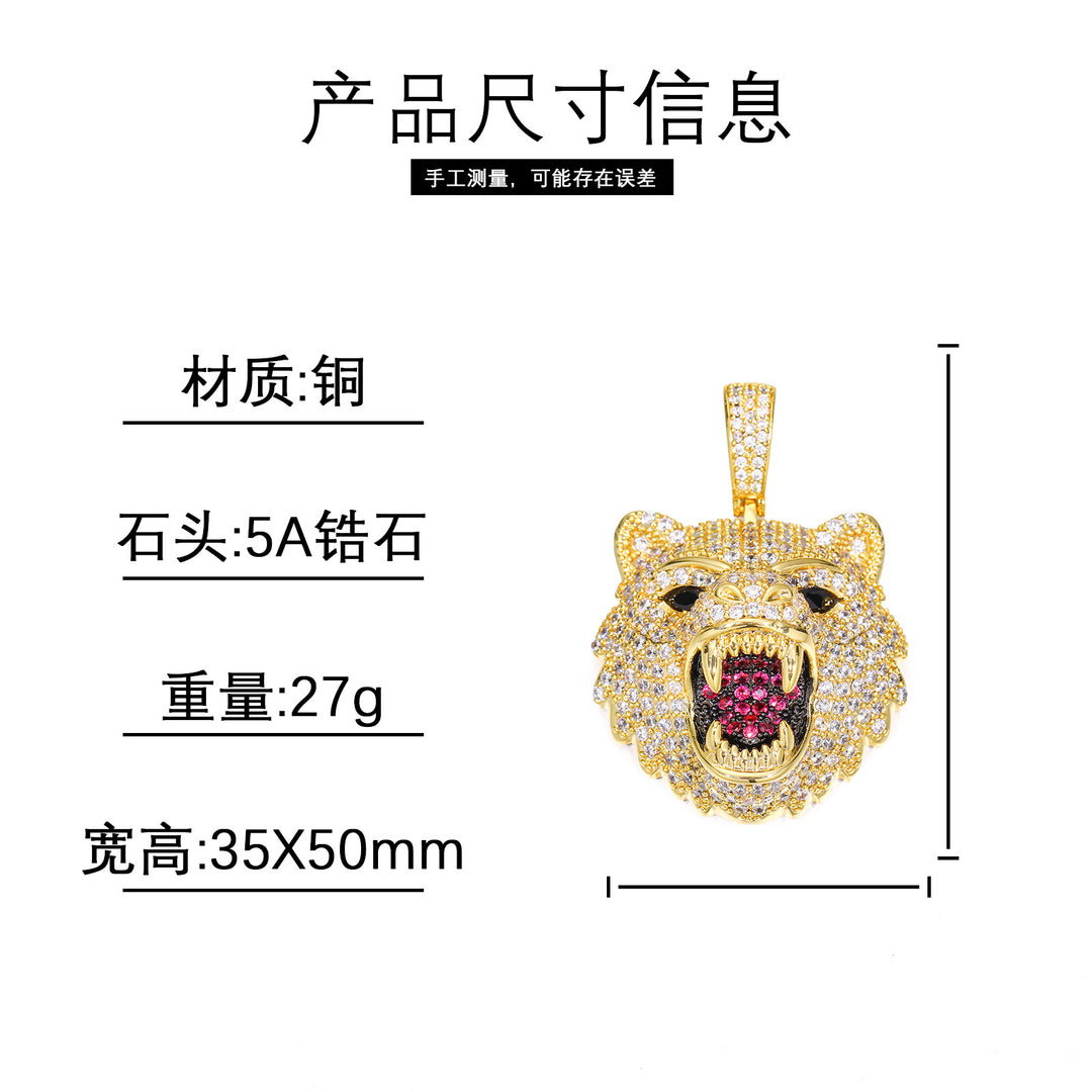 0730-Pendant05 3D ZIRCON DIAMOND BEAR PENDANT WITH ROPE CHAIN