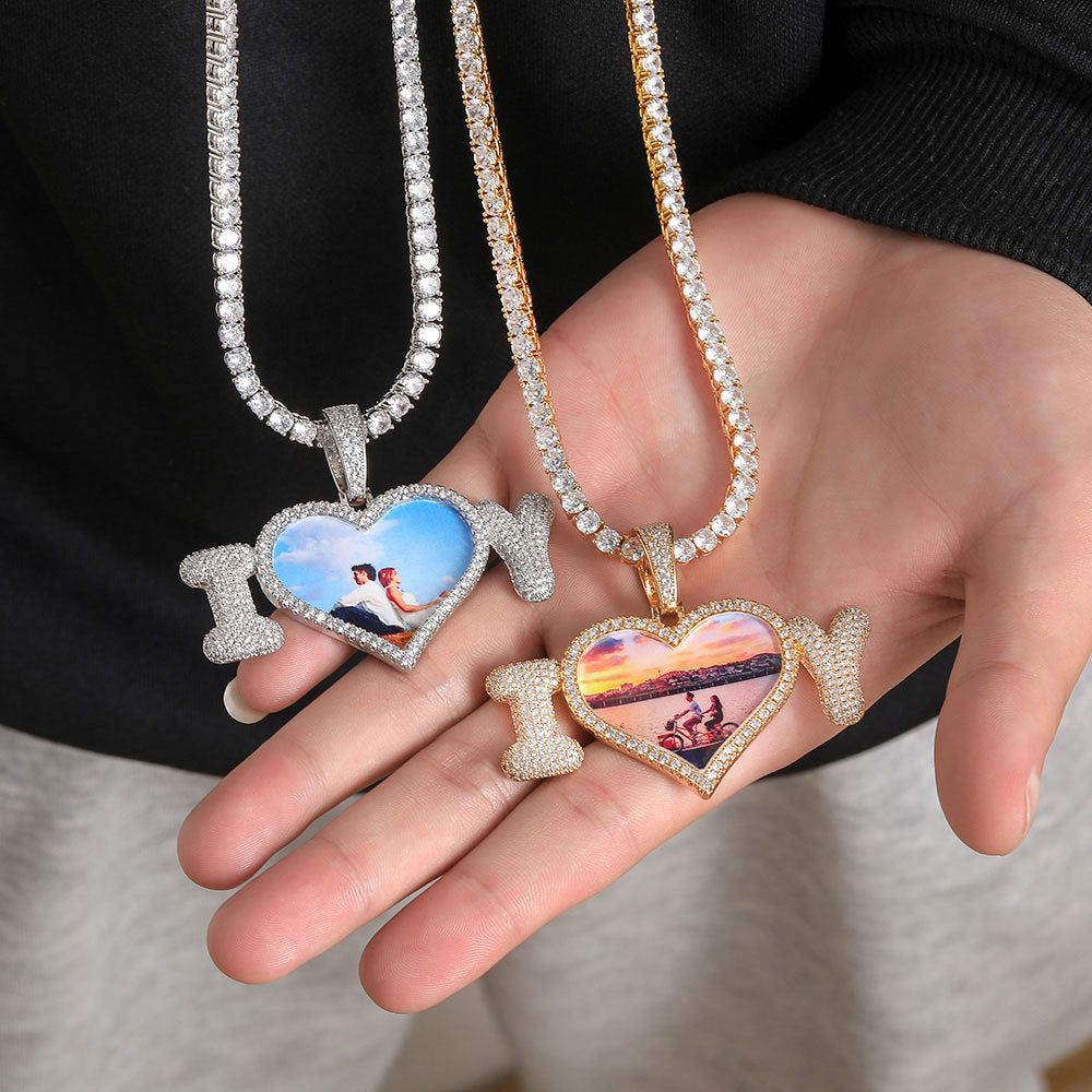 3D Zircon Diamond Memory Custom Photo Heart Pendant