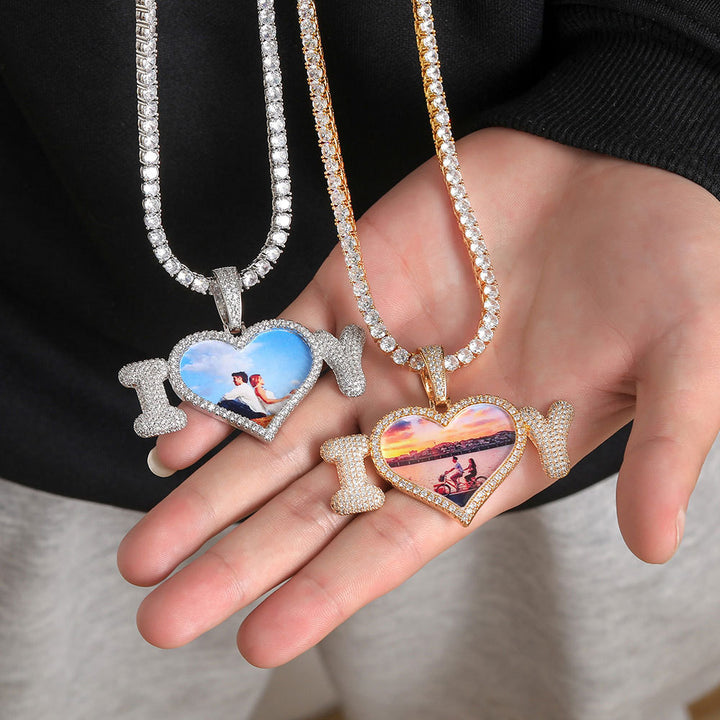3D Zircon Diamond Memory Custom Photo Heart Pendant