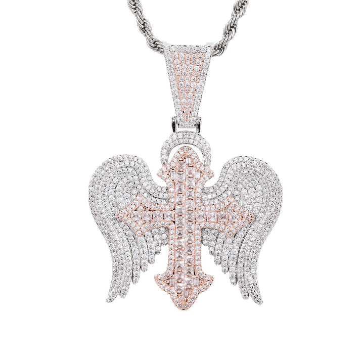 0730-Pendant06 3D ZIRCON DIAMOND ANGEL WINGS PENDANT WITH 24 INCH 3MM ROPE CHAIN