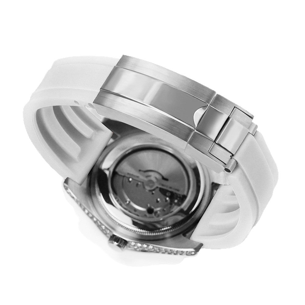 W005 40MM Luxury Automatic Watch with Diamond Bezel Stainless Steel Case &amp; Silicone Strap