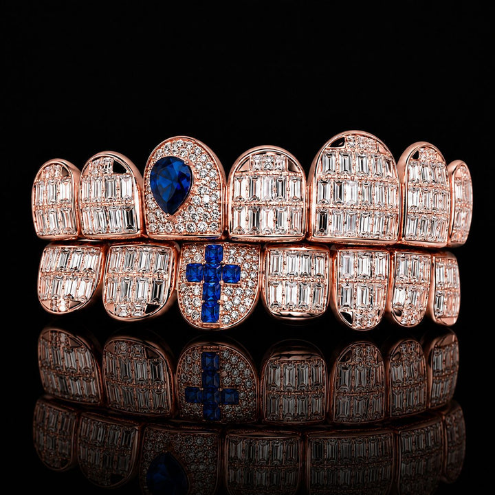 T002 S925 Sterling Silver Rose Gold Plated Baguette Moissanite Grillz