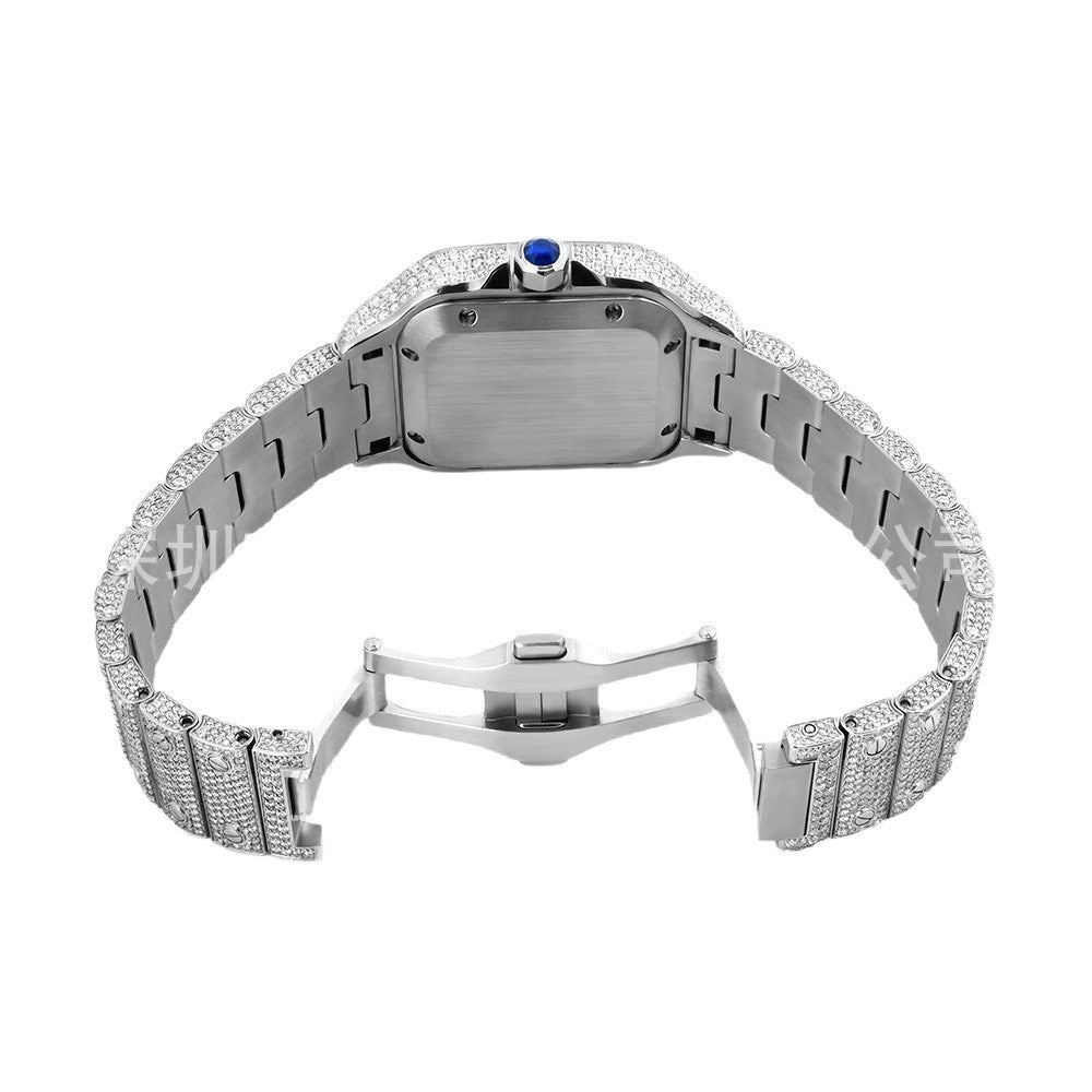 W006 40MM Full Moissanite Iced Out Watch Square Studded Case