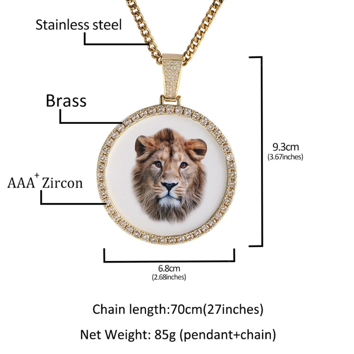3D ZIRCON DIAMOND CIRCLE CUSTOM PICTURE PENDANT