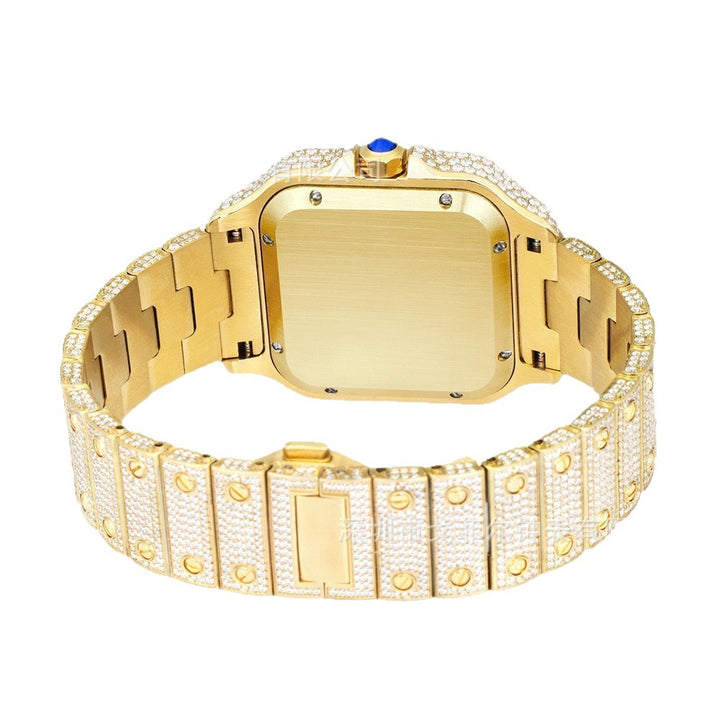 W009 40MM Full Iced Out Square Watch Diamond Studded Stainless Steel Case &amp; Metal Strap