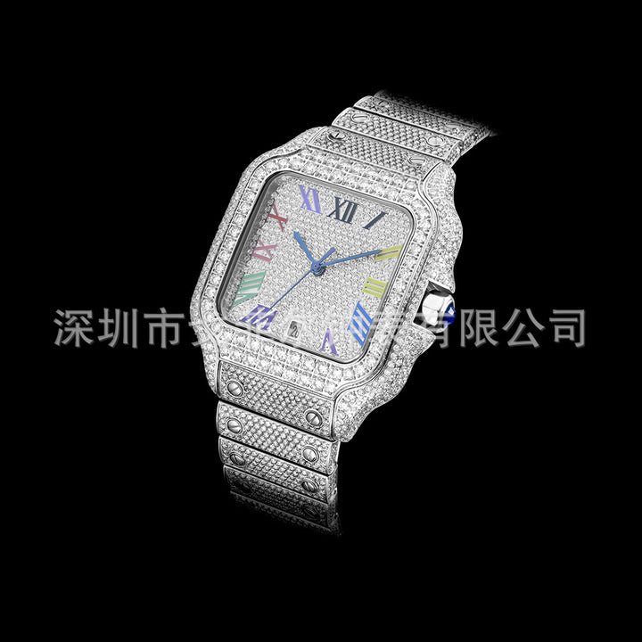 W006 40MM Full Moissanite Iced Out Watch Square Studded Case