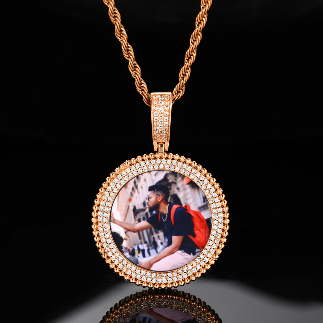 0730-Custom07 3D ZIRCON DIAMOND CUSTOM PICTURE PENDANT WITH ROPE CHAIN