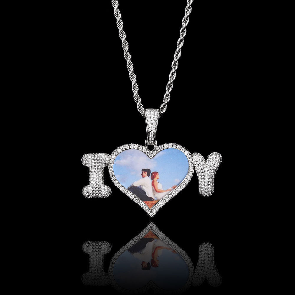 3D Zircon Diamond Memory Custom Photo Heart Pendant