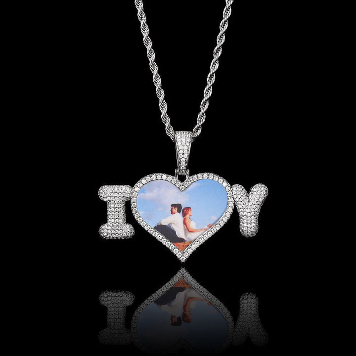 3D Zircon Diamond Memory Custom Photo Heart Pendant