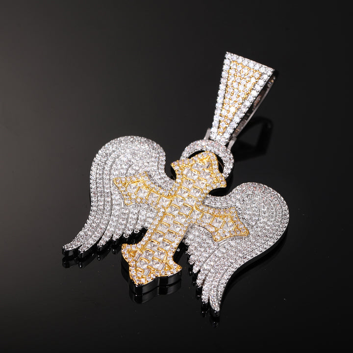 0730-Pendant06 3D ZIRCON DIAMOND ANGEL WINGS PENDANT WITH 24 INCH 3MM ROPE CHAIN