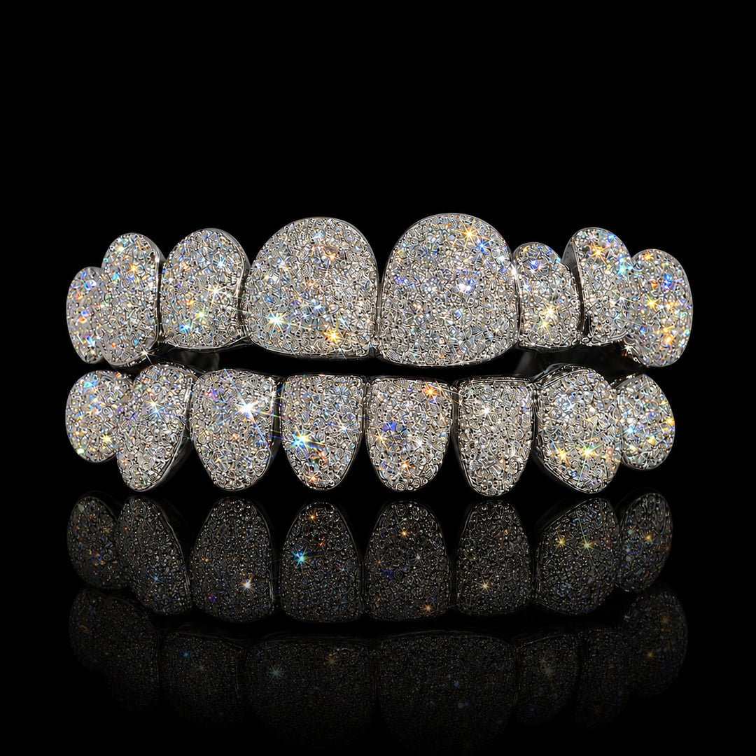 T003 Solid S925 Silver Iced Out Moissanite Grillz