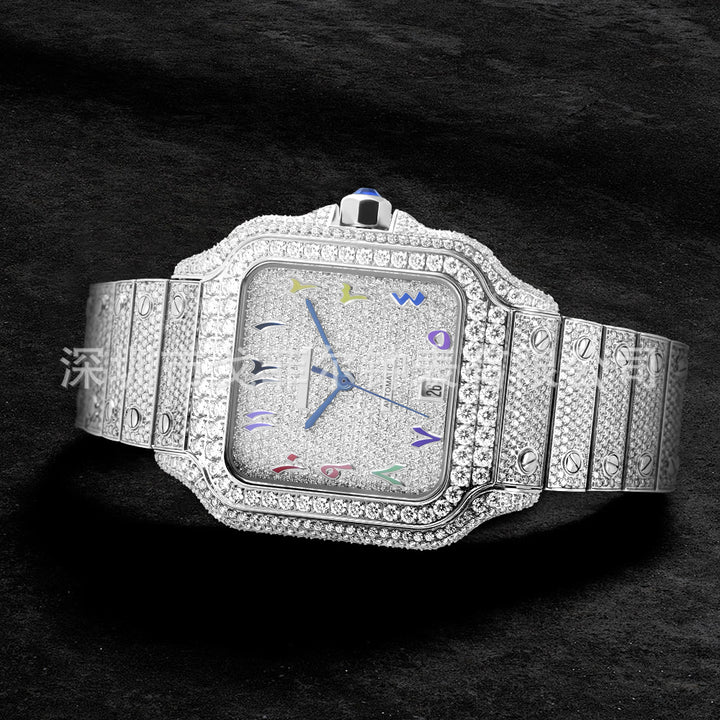 W006 40MM Full Moissanite Iced Out Watch Square Studded Case