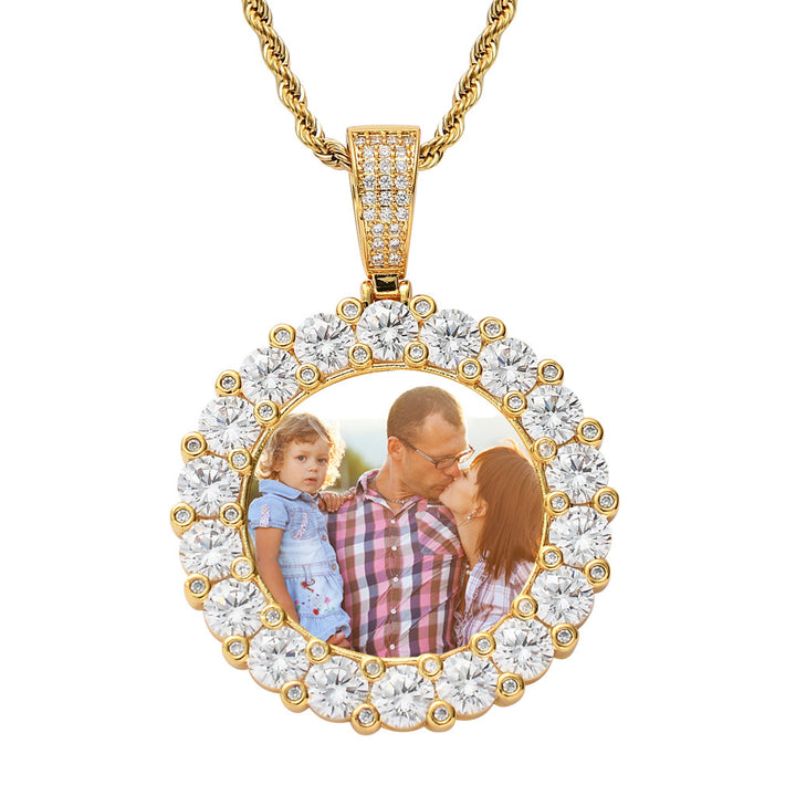 3D ZIRCON DIAMOND 14K CIRCLE CUSTOM PICTURE PENDANT