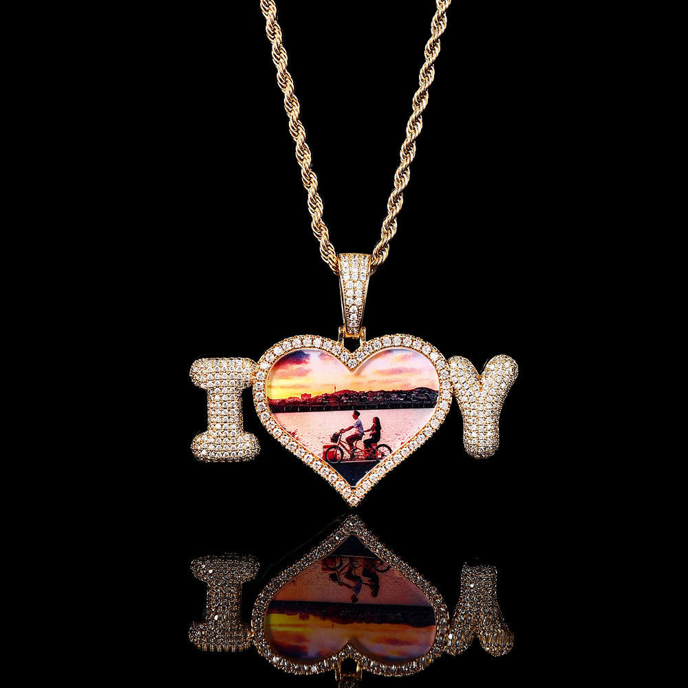 3D Zircon Diamond Memory Custom Photo Heart Pendant