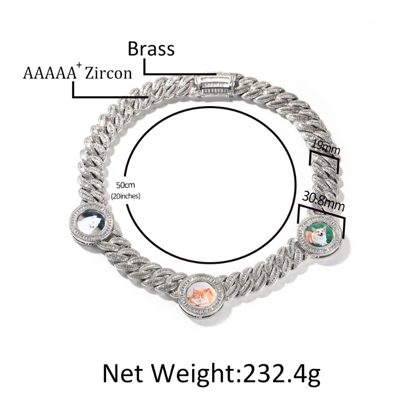 Custom Iced Out Baguette Diamond Multi-Photo Cuban Link Chain