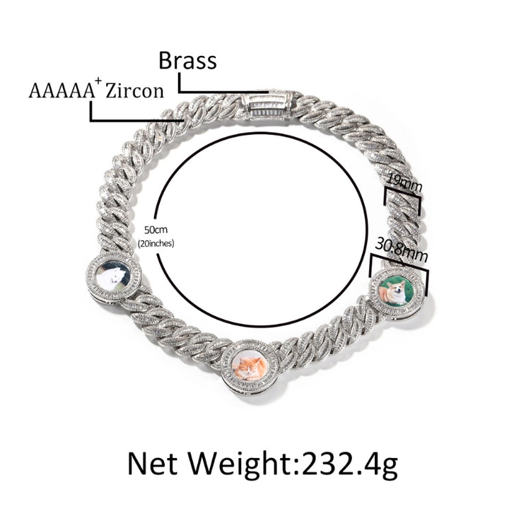 Custom Iced Out Baguette Diamond Multi-Photo Cuban Link Chain