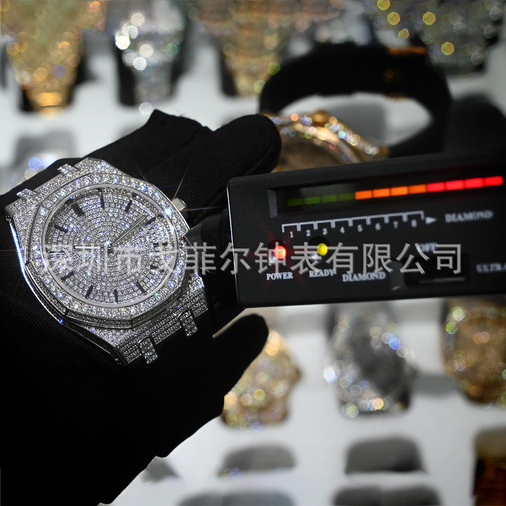 W001 42MM Full Moissanite Iced Out Watch Octagonal Studded Case