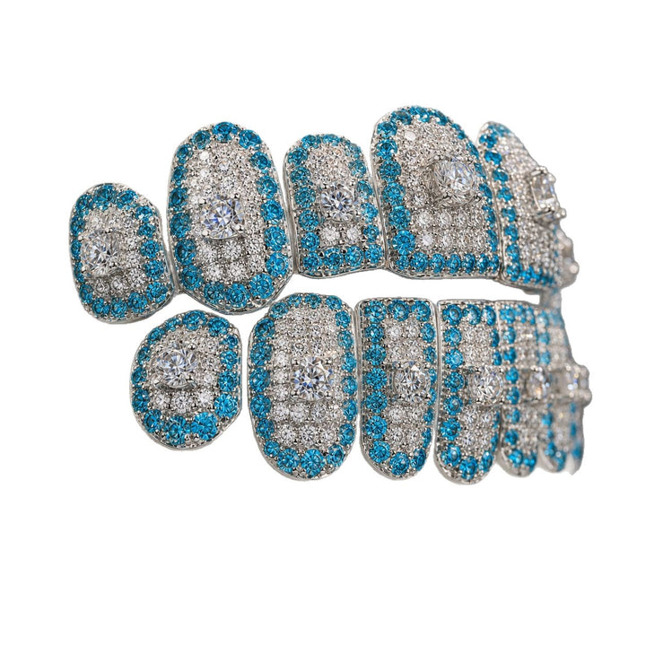 T004 S925 Silver Blue Iced Out Moissanite Grillz