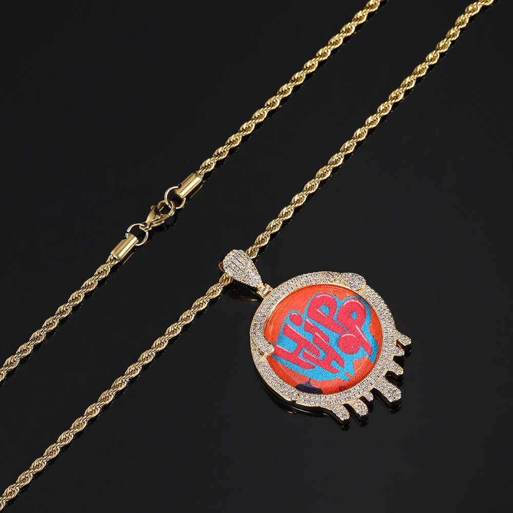 0730-Custom09 3D ZIRCON DIAMOND CUSTOM PICTURE PENDANT WITH 24 INCH 3MM ROPE CHAIN