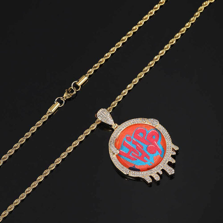 0730-Custom09 3D ZIRCON DIAMOND CUSTOM PICTURE PENDANT WITH 24 INCH 3MM ROPE CHAIN