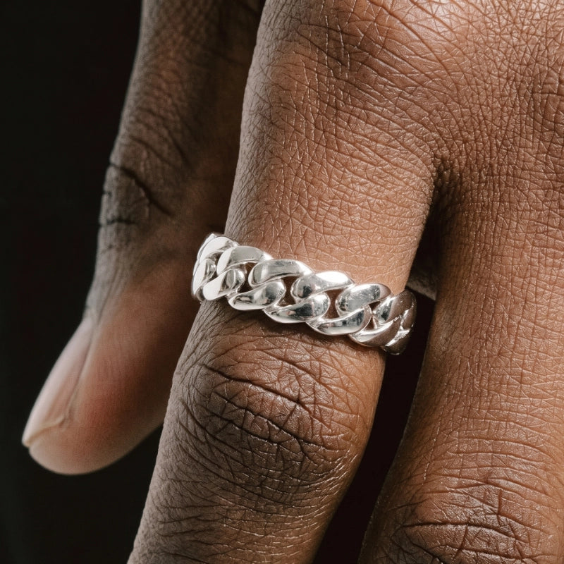 S925 Cuban Link Ring in White Gold - 7mm