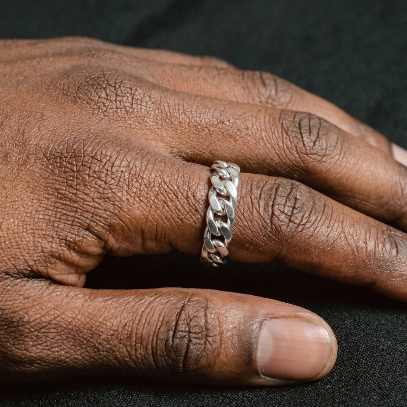 S925 Cuban Link Ring in White Gold - 7mm