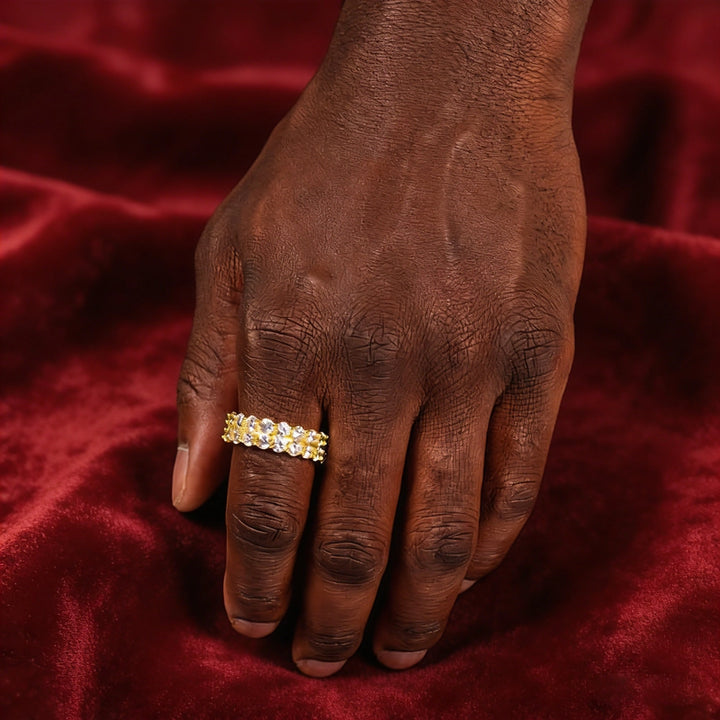 S925 Double Tennis Ring In 18k Gold - 7mm