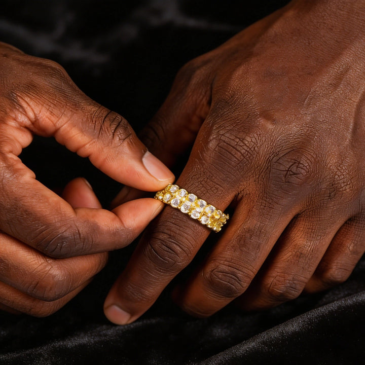 S925 Double Tennis Ring In 18k Gold - 7mm