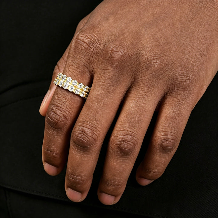 S925 Double Tennis Ring In 18k Gold - 7mm