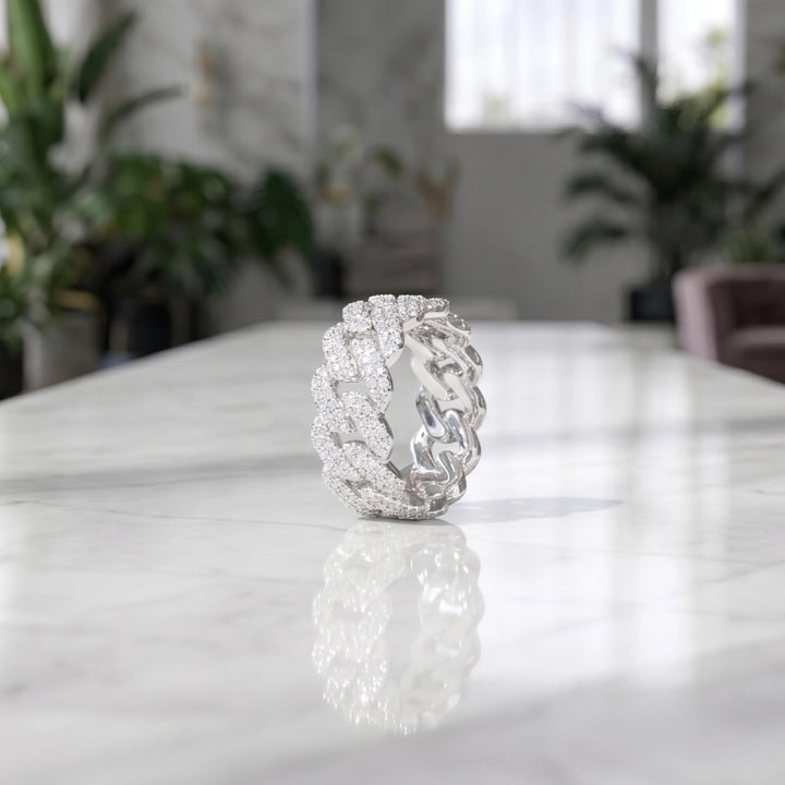 S925 VVS Moissanite Prong Cuban Ring - 14mm