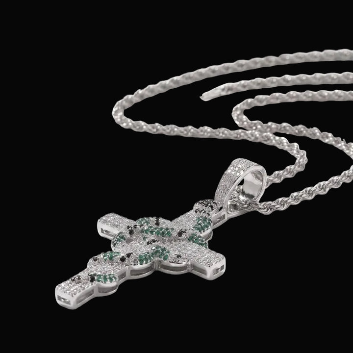 Blue Coral Snake Cross Pendant Necklace