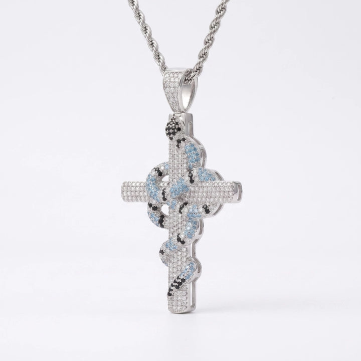 Blue Coral Snake Cross Pendant Necklace