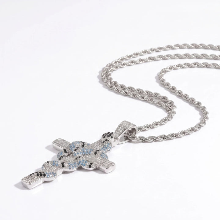 Blue Coral Snake Cross Pendant Necklace