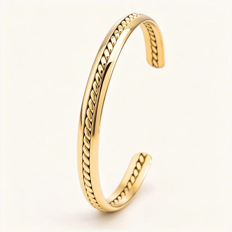 Stainless Steel Braided Open Cuff Adjustable Twisted Texture Bracelet