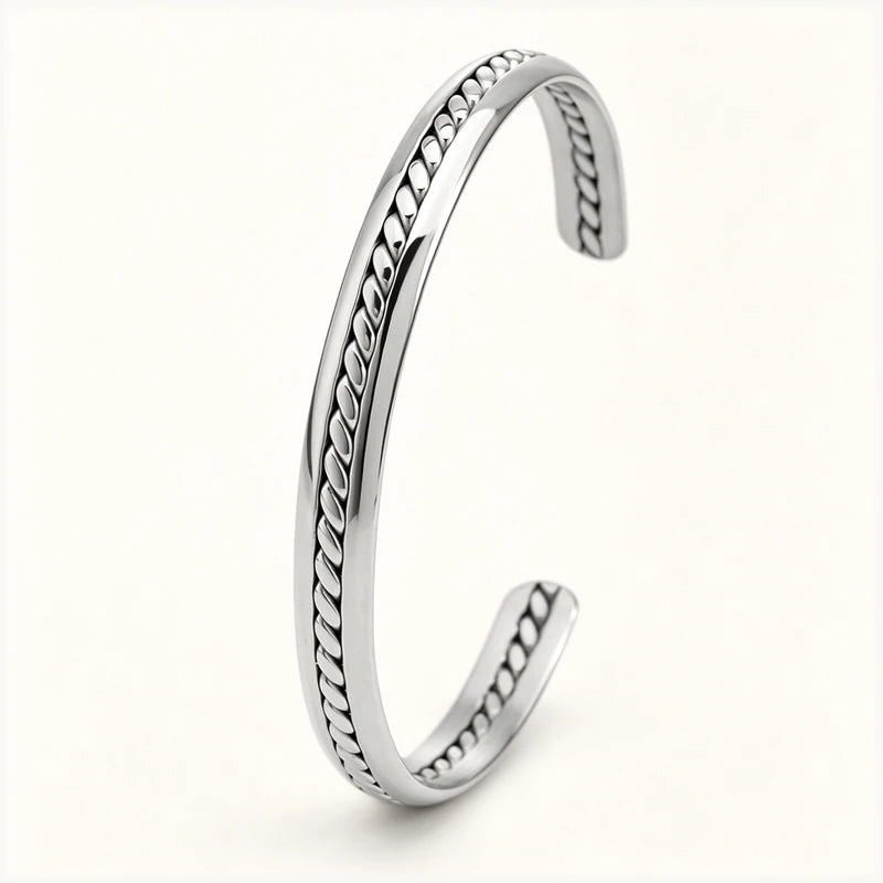 Stainless Steel Braided Open Cuff Adjustable Twisted Texture Bracelet