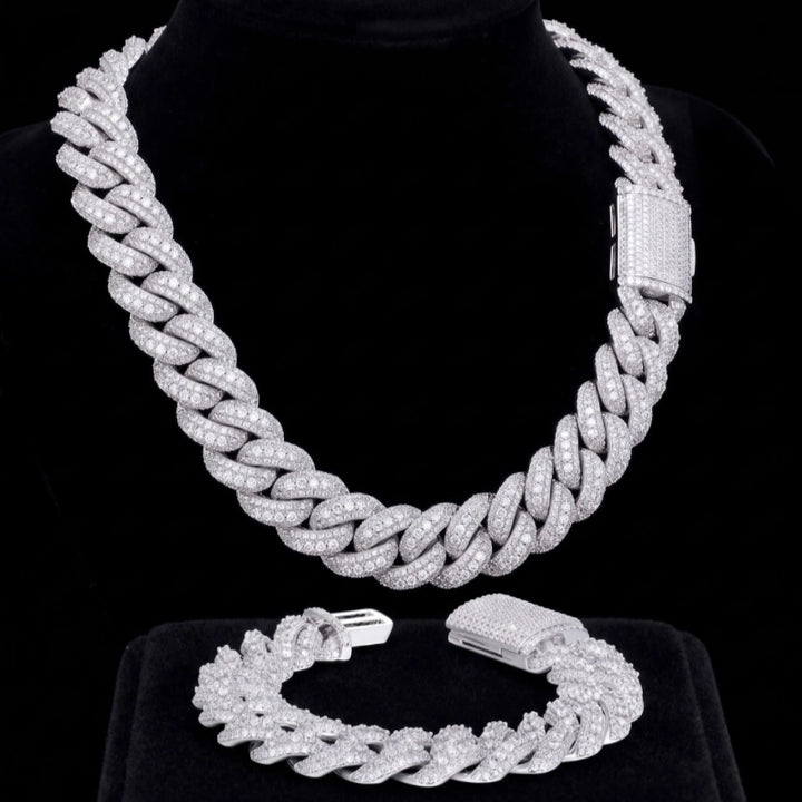 Bubble Full Ice Cuban Chain in White Gold - 15mm