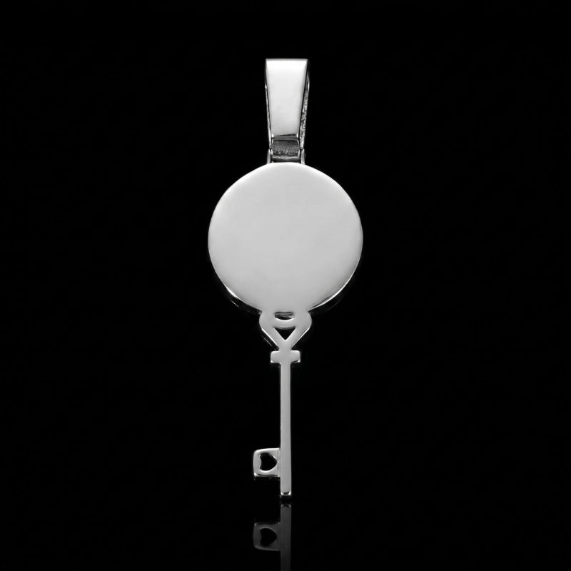 3D Round Key Solid Custom Photo Pendant in White Gold - 22mm