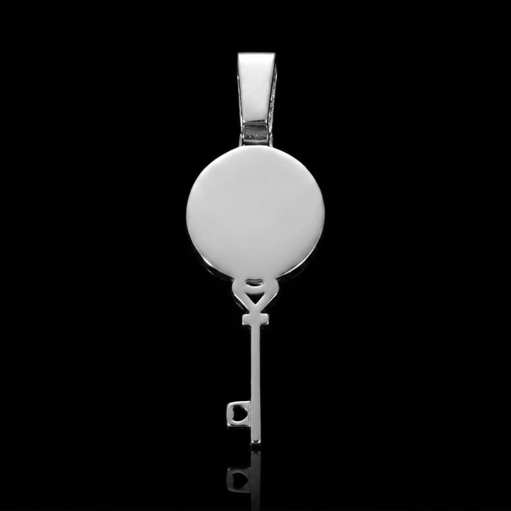 3D Round Key Solid Custom Photo Pendant in White Gold - 22mm