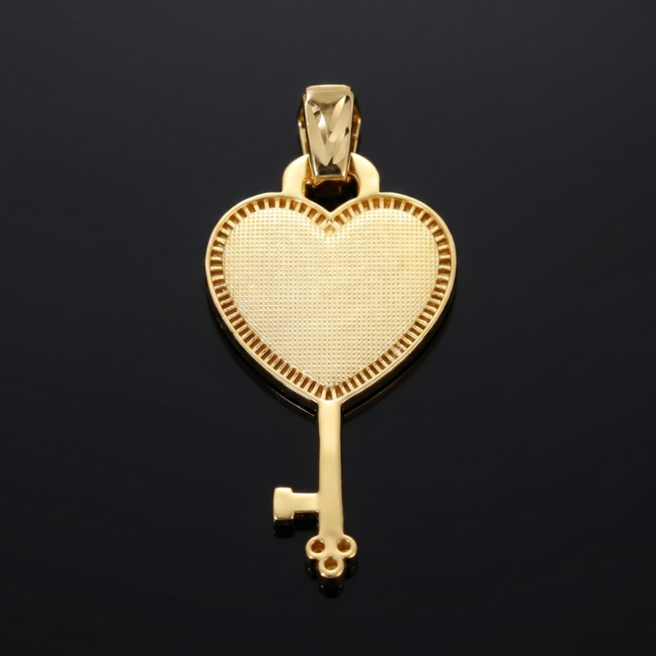 3D Solid Key Heart Custom Photo Pendant - 37mm