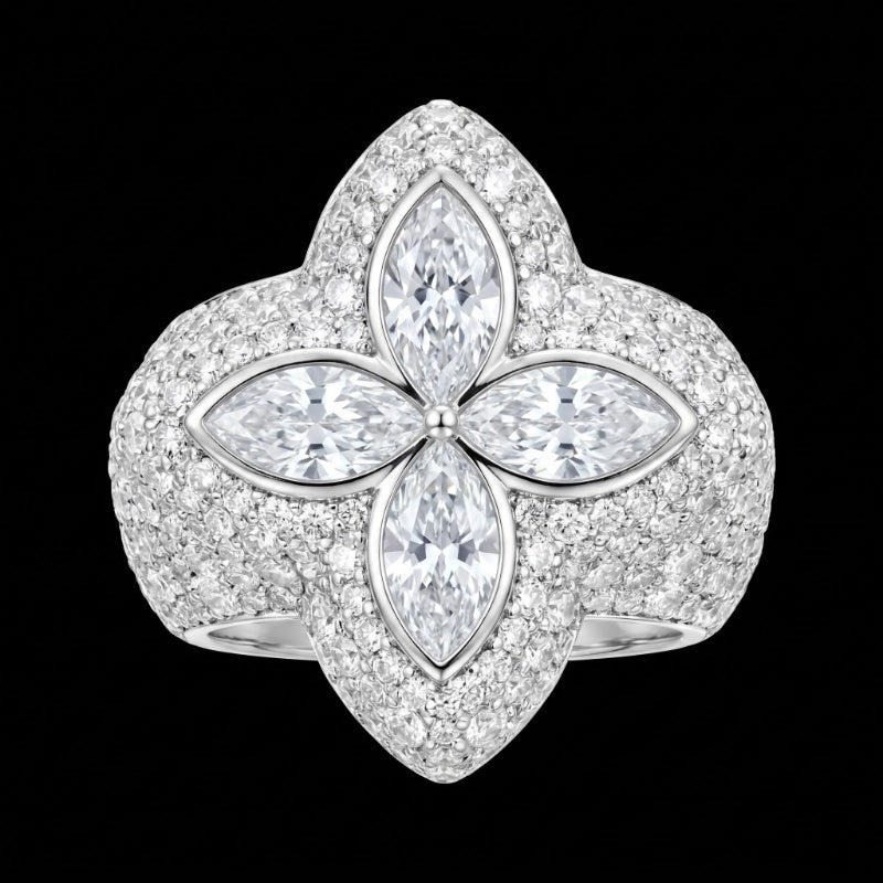 Iced Clover Rings in Yellow Diamond - 25mm