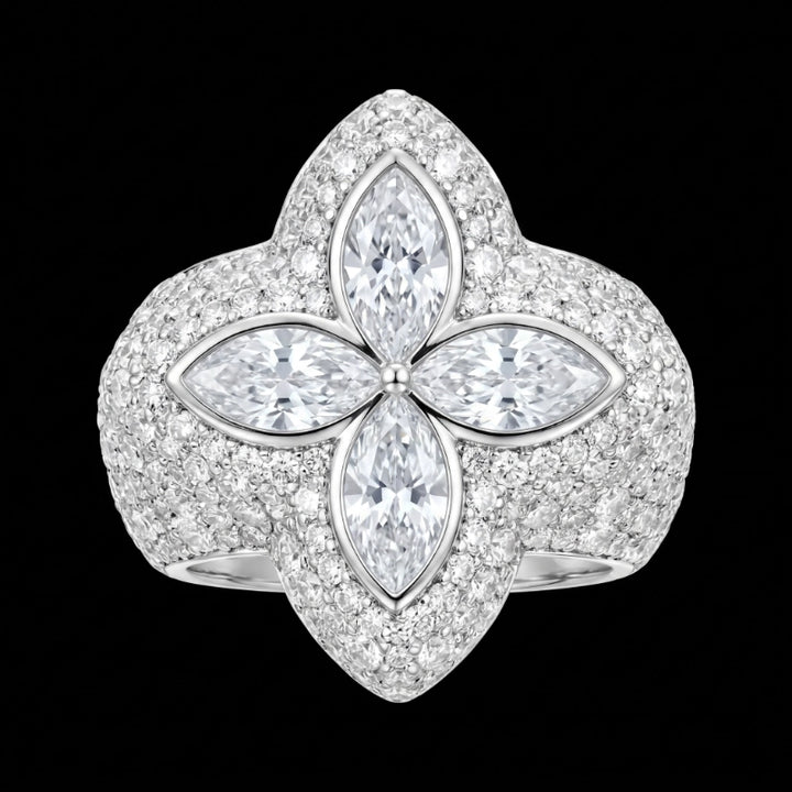 Iced Clover Rings in Yellow Diamond - 25mm