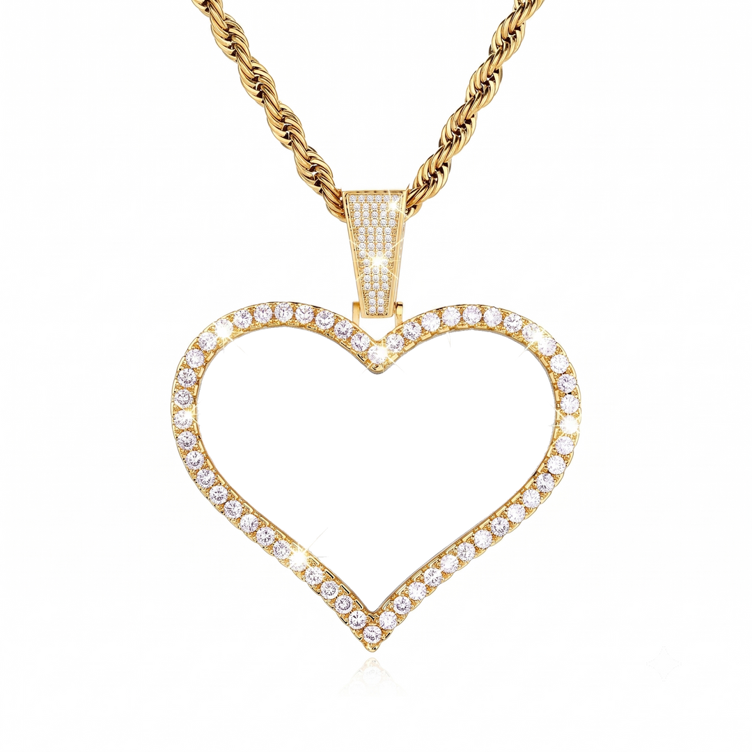 Heart Photo Pendant Necklace Cubic Zirconia