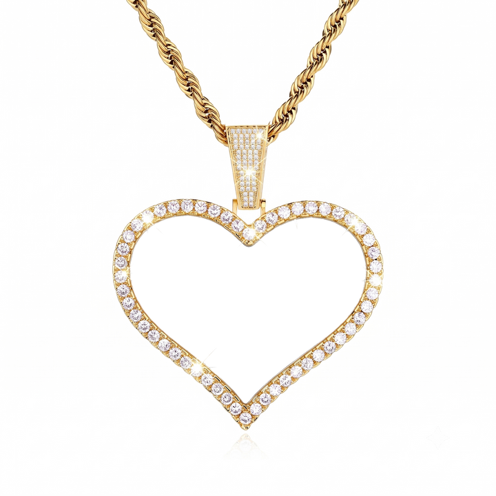 Heart Photo Pendant Necklace Cubic Zirconia