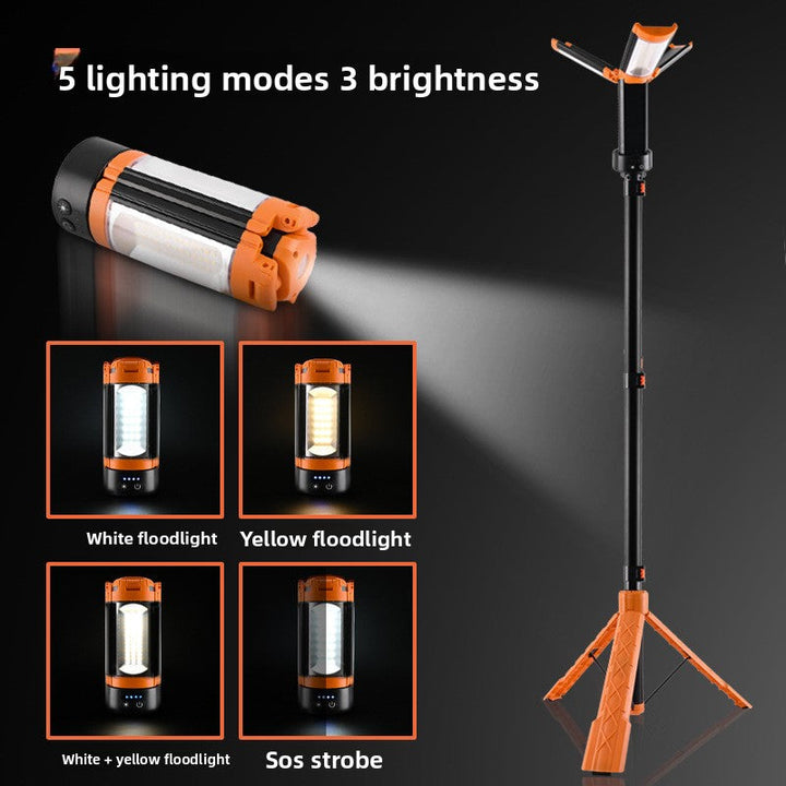 Rechargeable 10000mAh Camping Light with Stand 6.5 ft Max Height Cordless Work Light with 3 LED Lamp Heads 2200 Lumen Camping light