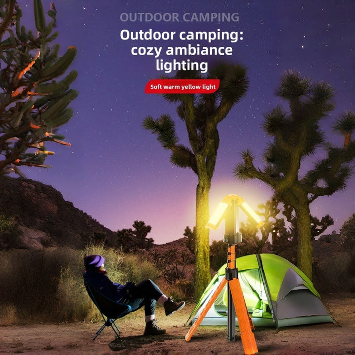 Rechargeable 10000mAh Camping Light with Stand 6.5 ft Max Height Cordless Work Light with 3 LED Lamp Heads 2200 Lumen Camping light