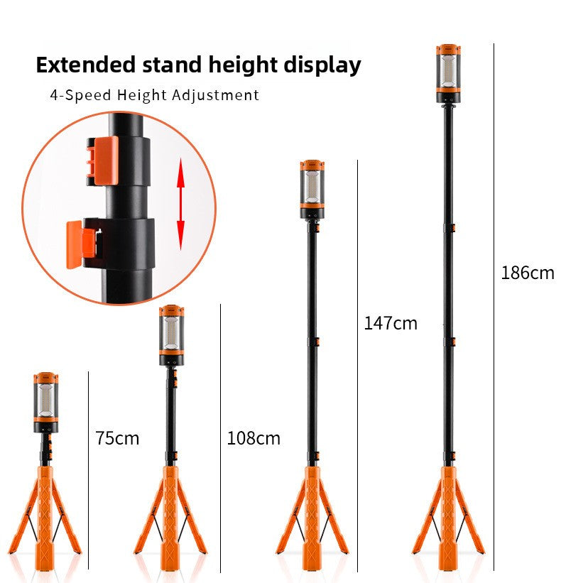 Rechargeable 10000mAh Camping Light with Stand 6.5 ft Max Height Cordless Work Light with 3 LED Lamp Heads 2200 Lumen Camping light